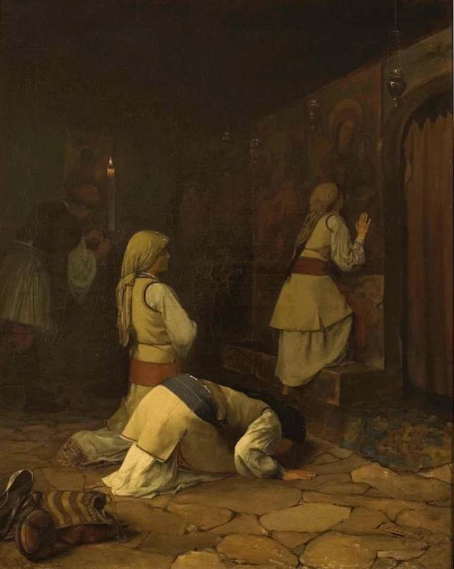 Theodoros Rallis - Pregare in una chiesa greca, Monte Parnaso